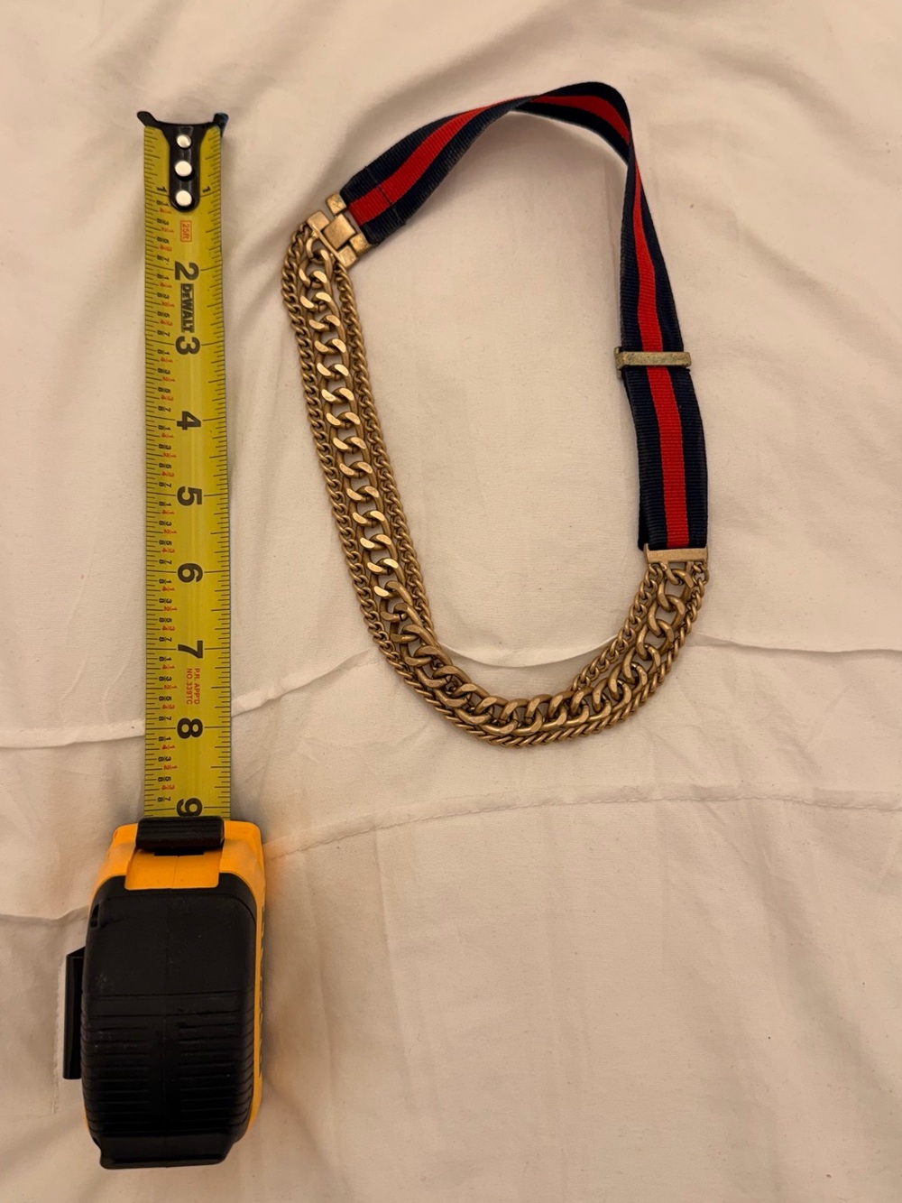 Boden Gold-Tone Chain Necklace with Navy and Red Striped Grosgrain Ribbon